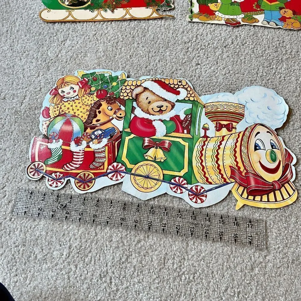 Set of 4 Holiday Christmas Diecuts by Eureka U.S.A. Candy cane Santa/Sleigh Caro